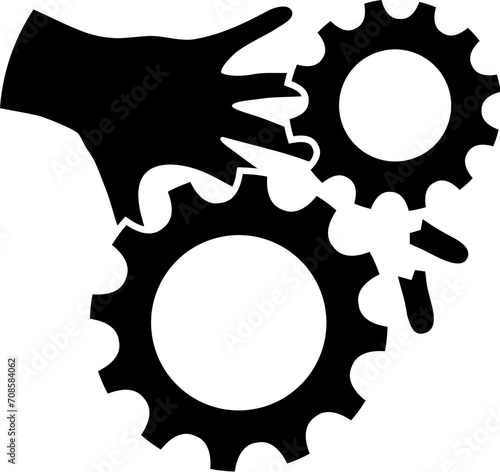 Moving gears warning sign, hand safety pictogram