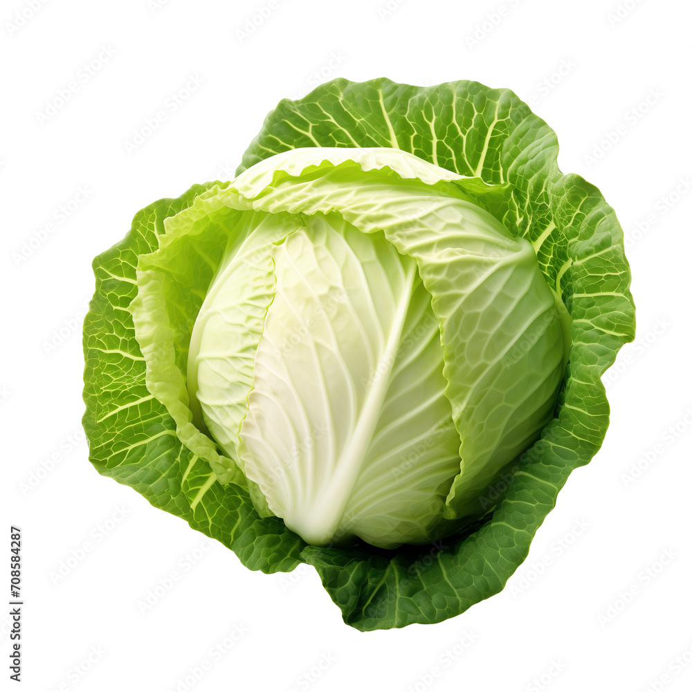 Obraz premium Fresh green cabbage isolated on transparent background