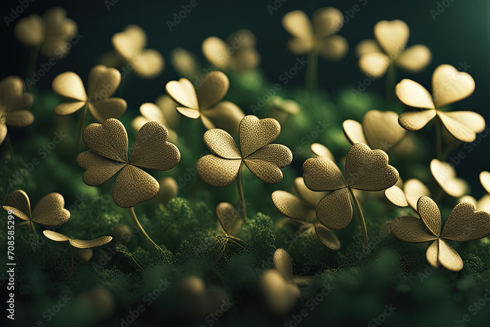 Shamrocks small flowers smooth wave dark background Shamrocks small flowers smooth wave dark background