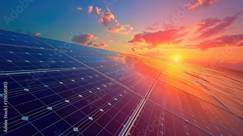 sunset and solar panel, photovoltaic, alternative electricity source - concept of sustainable resources © buraratn