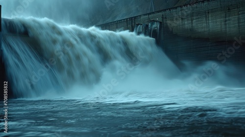Time exposure of the spillway overflow on Dam photo