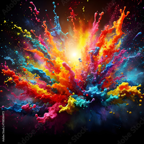 Powder Explosion and Splash of Colorful Background