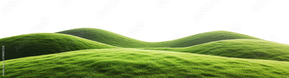 Panoramic green hills isolated on transparent background. - obrazy, fototapety, plakaty 