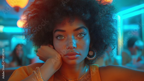 African American model  in a restaurant photo