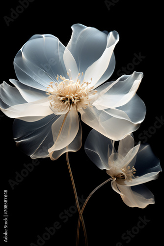 The image of a white and black flower against a white background  in the style of translucent layers  conceptual digital art  daz3d  minimalistic objects  meticulous design  dark black and dark beige 