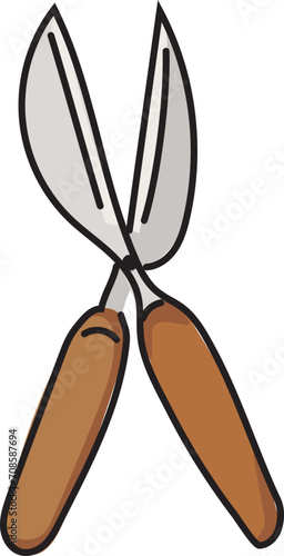 Cartoon hedge clipper illustration on transparent background.
