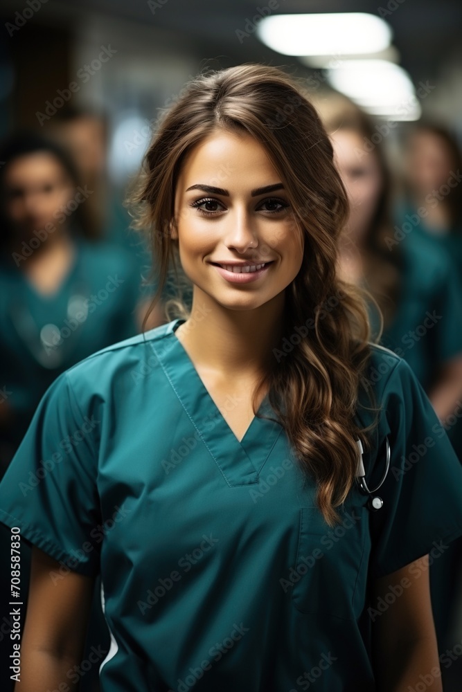 Confident female doctor or nurse in scrubs Confident female doctor or nurse in scrubs