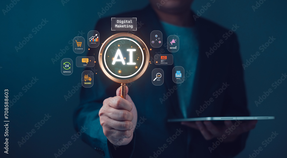 Artificial Intelligence AI analysis advertising e-commerc Digital marketing technology network worldwide communication golbal internet data financial shopping..inves online sales paymen for banking Artificial Intelligence AI analysis advertising e-commerc Digital marketing technology network worldwide communication golbal internet data financial shopping..inves online sales paymen for banking