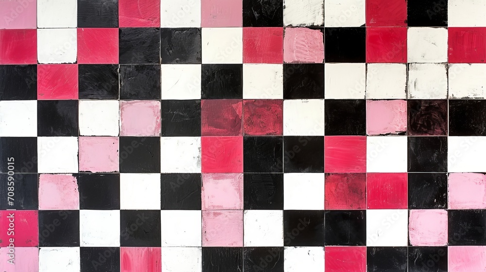 Black, White, and Pink Checkered Tile Wall - Modern Geometric Interior Design Black, White, and Pink Checkered Tile Wall - Modern Geometric Interior Design