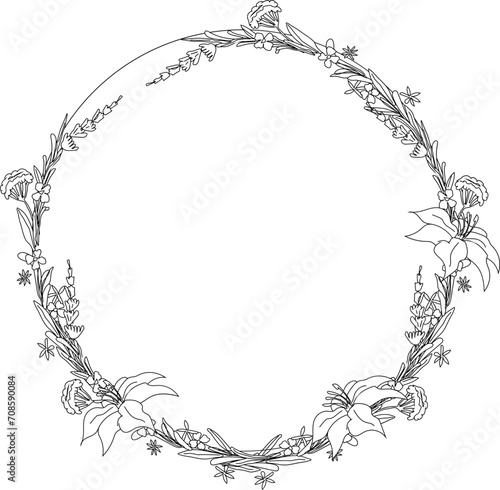 Hand drawn flora wreath for decoration.