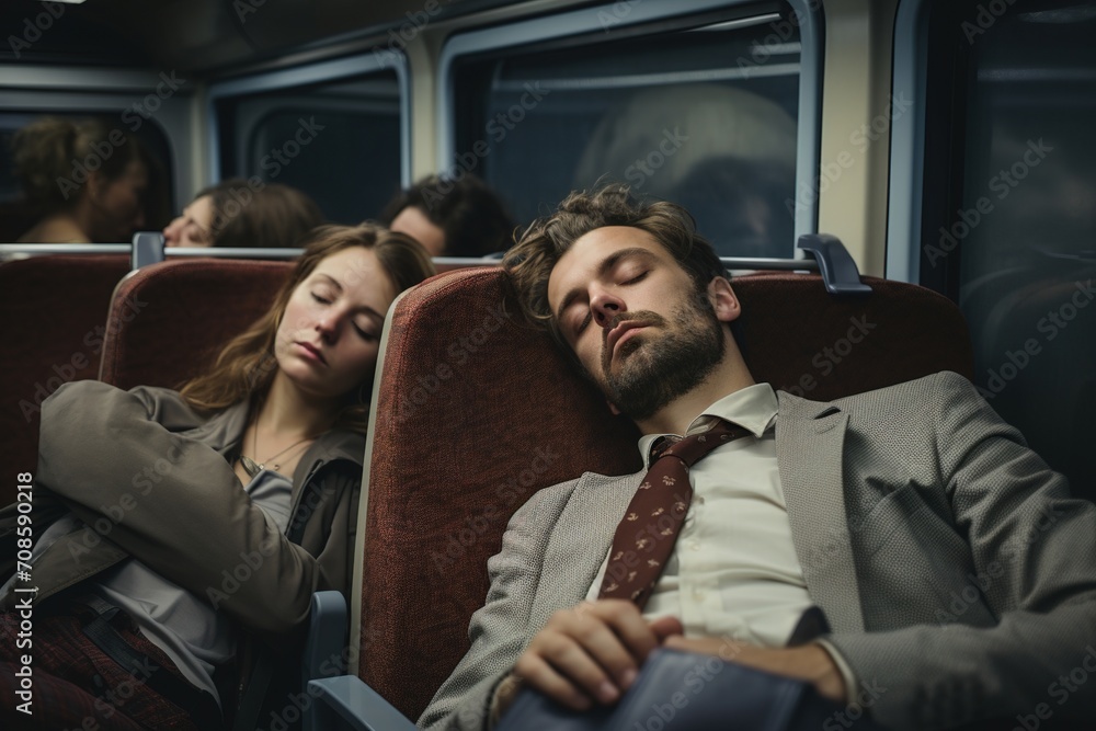 Peaceful moment as couple finds comfort in sleep during a late-night commute Peaceful moment as couple finds comfort in sleep during a late-night commute