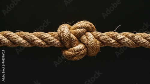 Close-Up of Rope on Black Background, Detailed View of a Taut Line Symbol