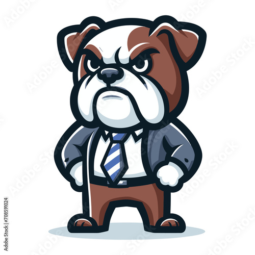 Cute cartoon bulldog puppy in office job dress, businessman worker mascot character design vector, logo template isolated on white background