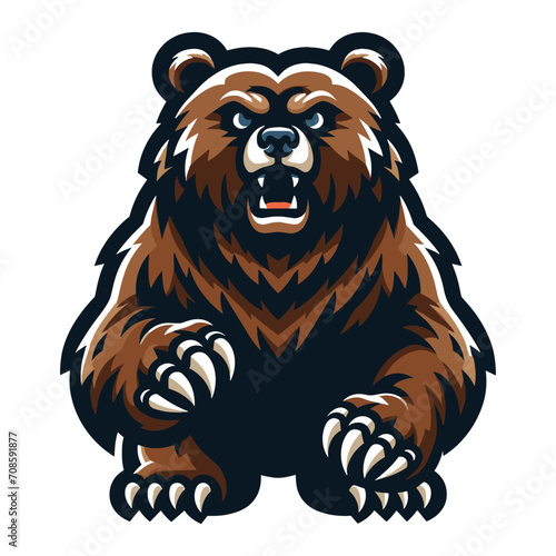 Strong body muscle wild beast grizzly bear mascot design vector illustration, logo template isolated on white background