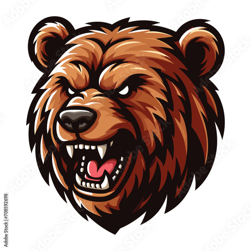 Wild brave animal grizzly bear head face mascot design vector illustration, logo template isolated on white background