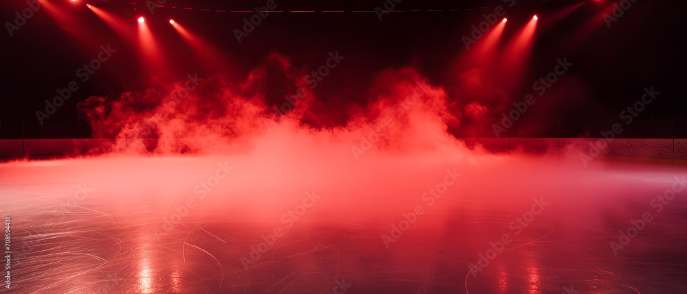 custom made wallpaper toronto digitalRed Ice Rink Background. Professional Arena illuminated red neon lights, spotlights with smoke. Copyspace. Winter poster for hockey competitions. Ice skating. Stadium. Generative ai	