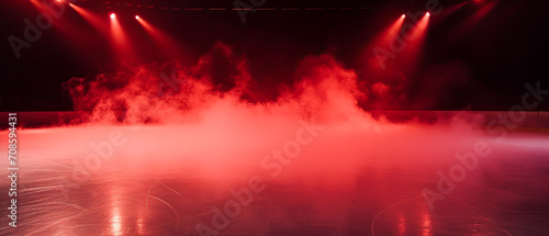 Wallpaper Mural Red Ice Rink Background. Professional Arena illuminated red neon lights, spotlights with smoke. Copyspace. Winter poster for hockey competitions. Ice skating. Stadium. Generative ai	 Torontodigital.ca