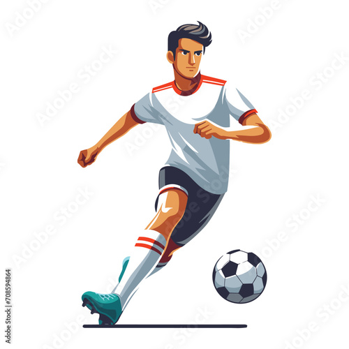 soccer player men athlete vector design, colourful style football game male player illustration, player kicking ball template isolated on white background