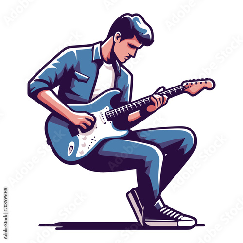 Musician playing electric guitar, rockstar guitarist design vector illustration, guitar-playing isolated on white background