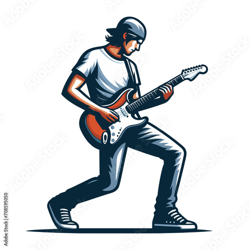 Musician playing electric guitar, rockstar guitarist design vector illustration, guitar-playing isolated on white background