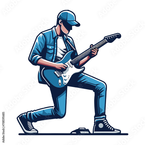 Musician playing electric guitar, rockstar guitarist design vector illustration, guitar-playing isolated on white background