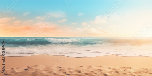 beach in the morning with blue sky, sunshine, beach wave