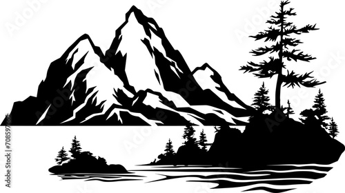 Mountains vector.Mountain range silhouette isolated vector illustration. AI generated illustration.