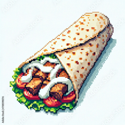 Pixel style shawarma on white background. AI generated.