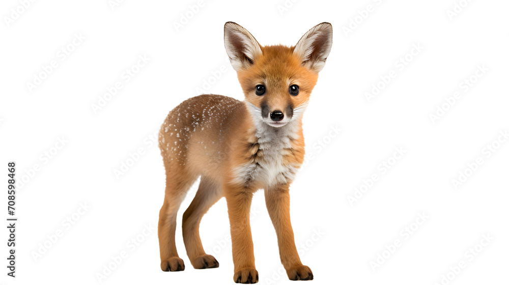 A sleek and playful kit fox, with its striking white spots, frolics in the outdoor wilderness with the grace of a dhole and the energy of a red fox