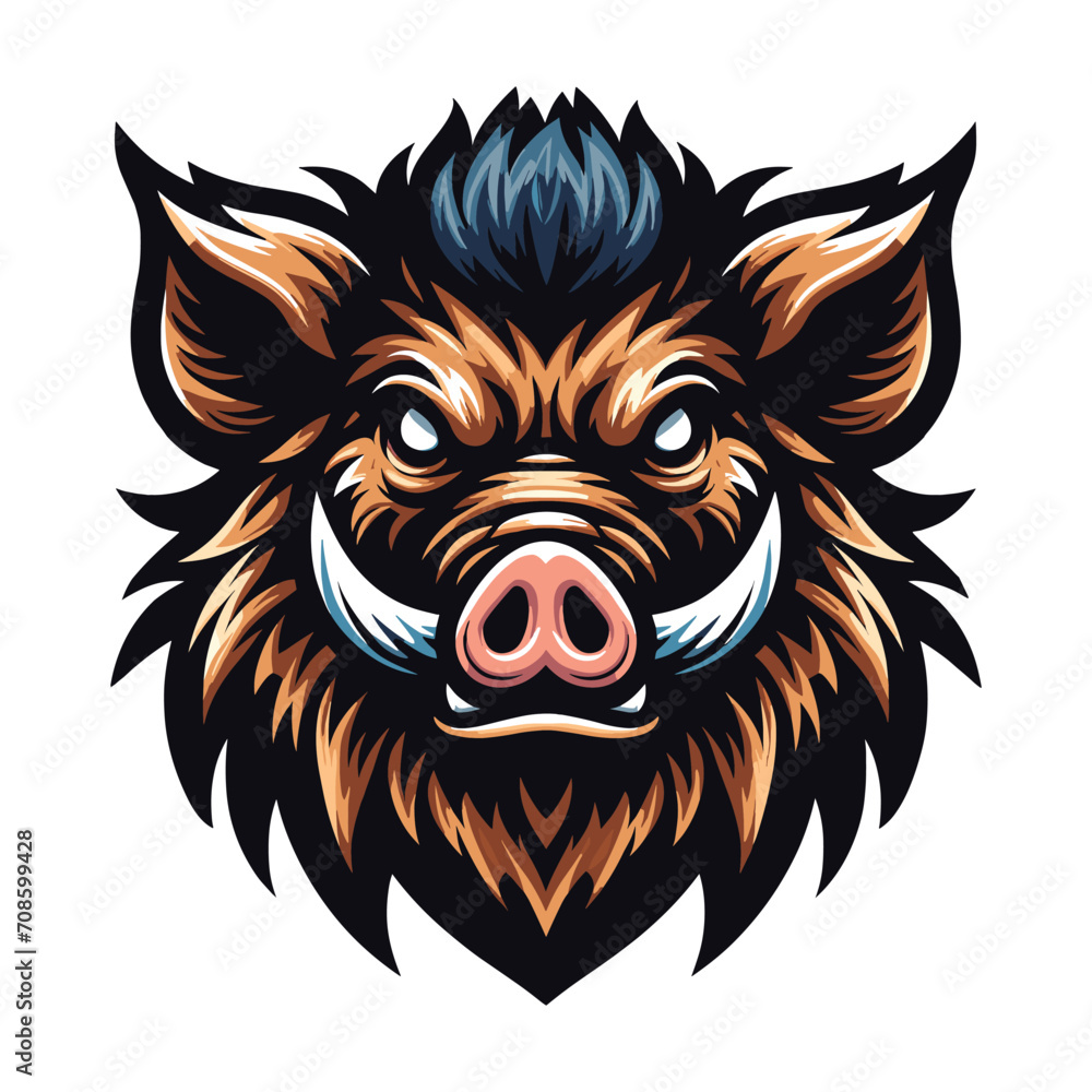Fototapeta premium wild beast animal hog boar pig head face mascot design vector illustration, logo template isolated on white background