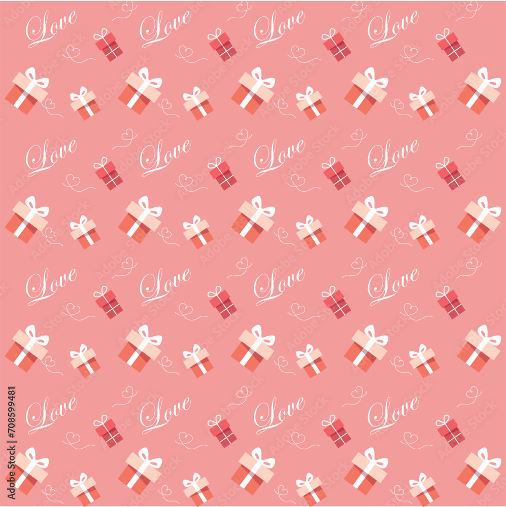 Cute Gifts Valentine Pattern Background Vector Illustration. 