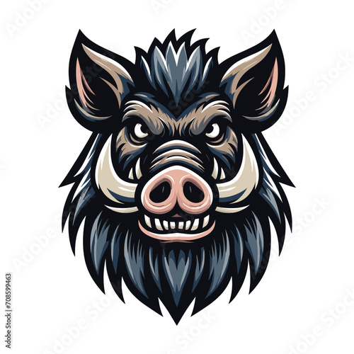 wild beast animal hog boar pig head face mascot design vector illustration  logo template isolated on white background