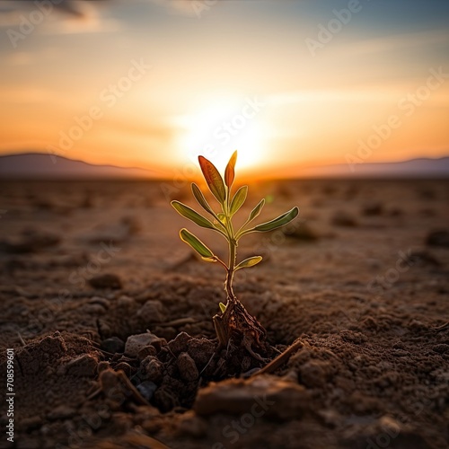 Lonely seedling in the middle of the desert 