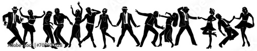 Dancing People Silhouettes Set. Swing, Twist, Charleston, Disco Dancers. All figures are separate and fully completed. Can be used alone, in pairs or groups. Vector cliparts isolated on white. photo