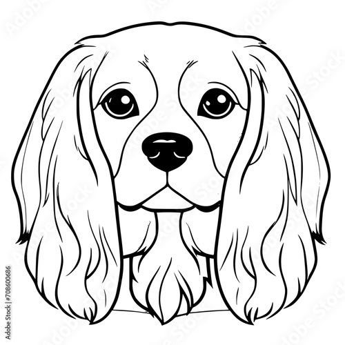 Cavalier King Charles Spaniel Head SVG Black and White Illustration Art Generative AI.