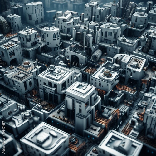 robot city building illustration background