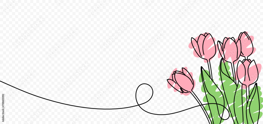 Continuous one line drawing of beautiful spring flowers vector design ...