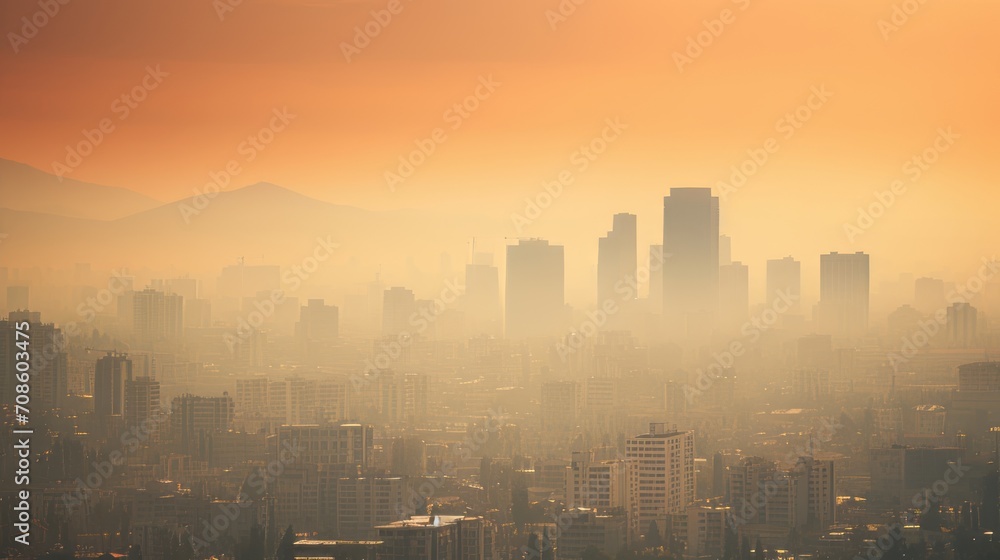 Naklejka premium A polluted urban skyline with a hazy smog layer