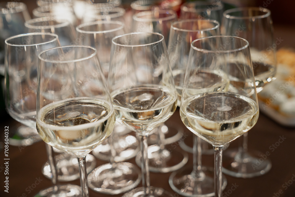 A lot glass champagne glasses with burble champagne A lot glass champagne glasses with burble champagne