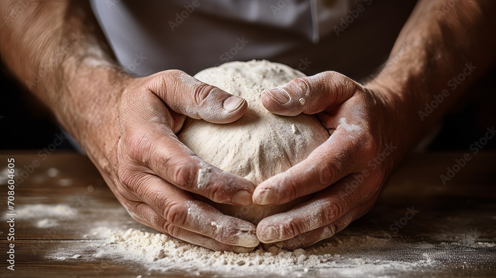 Close up of a baker's hands kneading dough