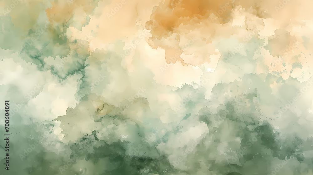 Soft watercolor wash in serene greens and browns, perfect for peaceful background use, wallpaper or background design 