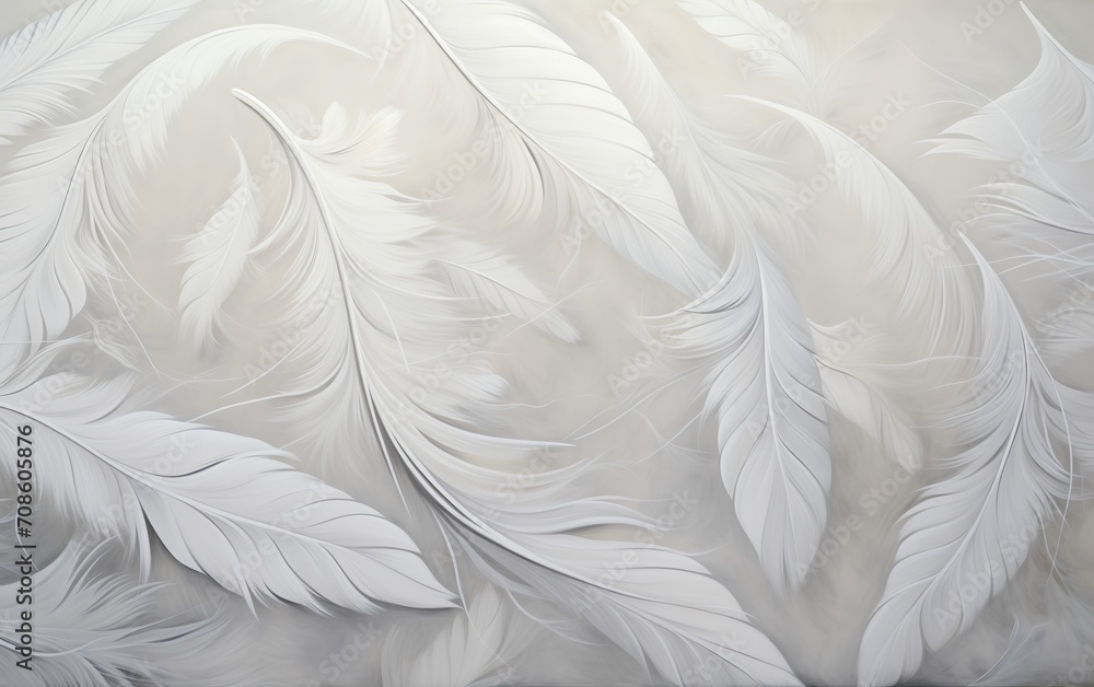 Obraz premium White-Gray Feathers Stripes on White Background, Beautifully Laid Image on Floor for Wallpaper