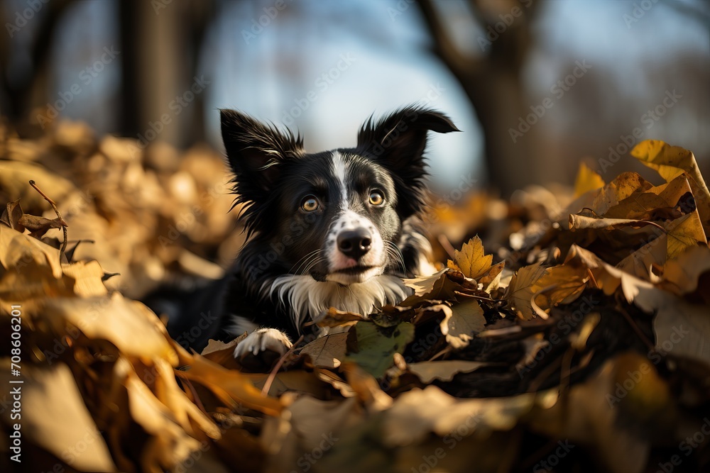 Face of black and white border collie in autumn park, border collie close-up portrait. Face of black and white border collie in autumn park, border collie close-up portrait.