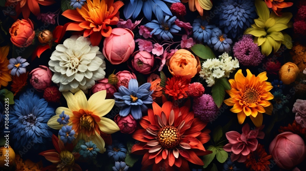 A picturesque scene of various flowers creating a vibrant floral background.