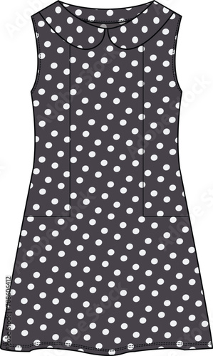 KID GIRLS WEAR DRESS WITH PETER PAN COLLAR AND POLKA DOT PATTERN VECTOR ILLUSTRATION