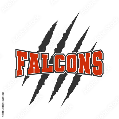 Falcons sport mascot emblem animal scratch claw stripes spirit school team.