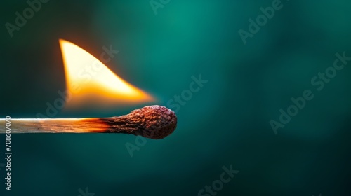 Burning match on a green background photo