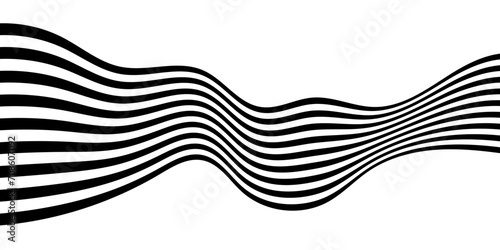 Black on white abstract perspective wave line stripes. wavy shape .Striped linear pattern with 3d dimensional effect isolated on white. photo