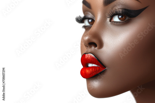 Close-up portrait of beautiful african woman with white background.