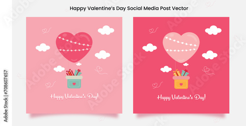 Happy valentine's day Cute Minimalist Social Media Post Template Vector Illustration.
